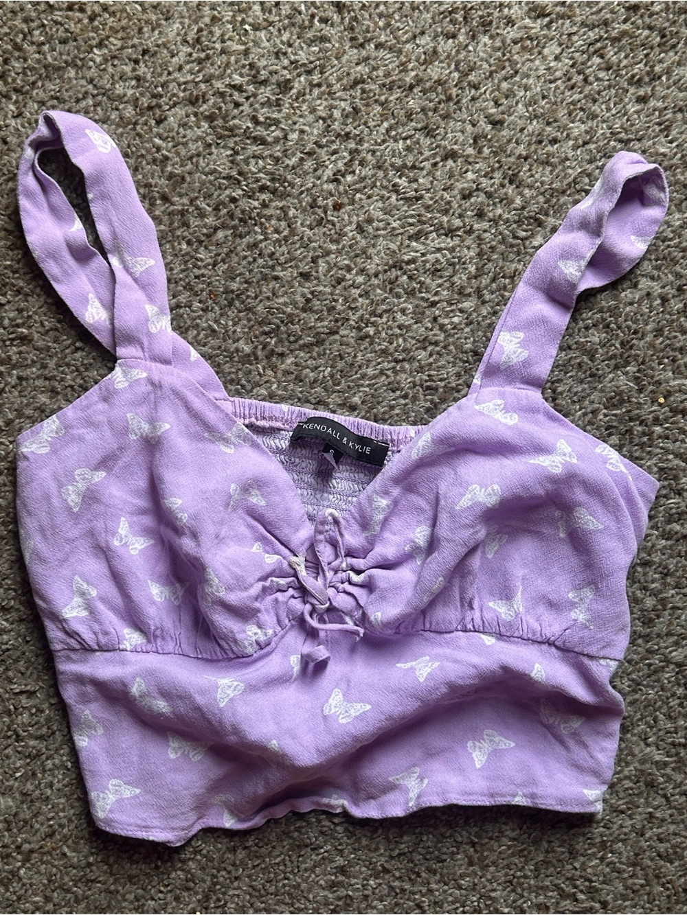 Kendall & Kylie Lilac Butterfly Ruched Crop Top